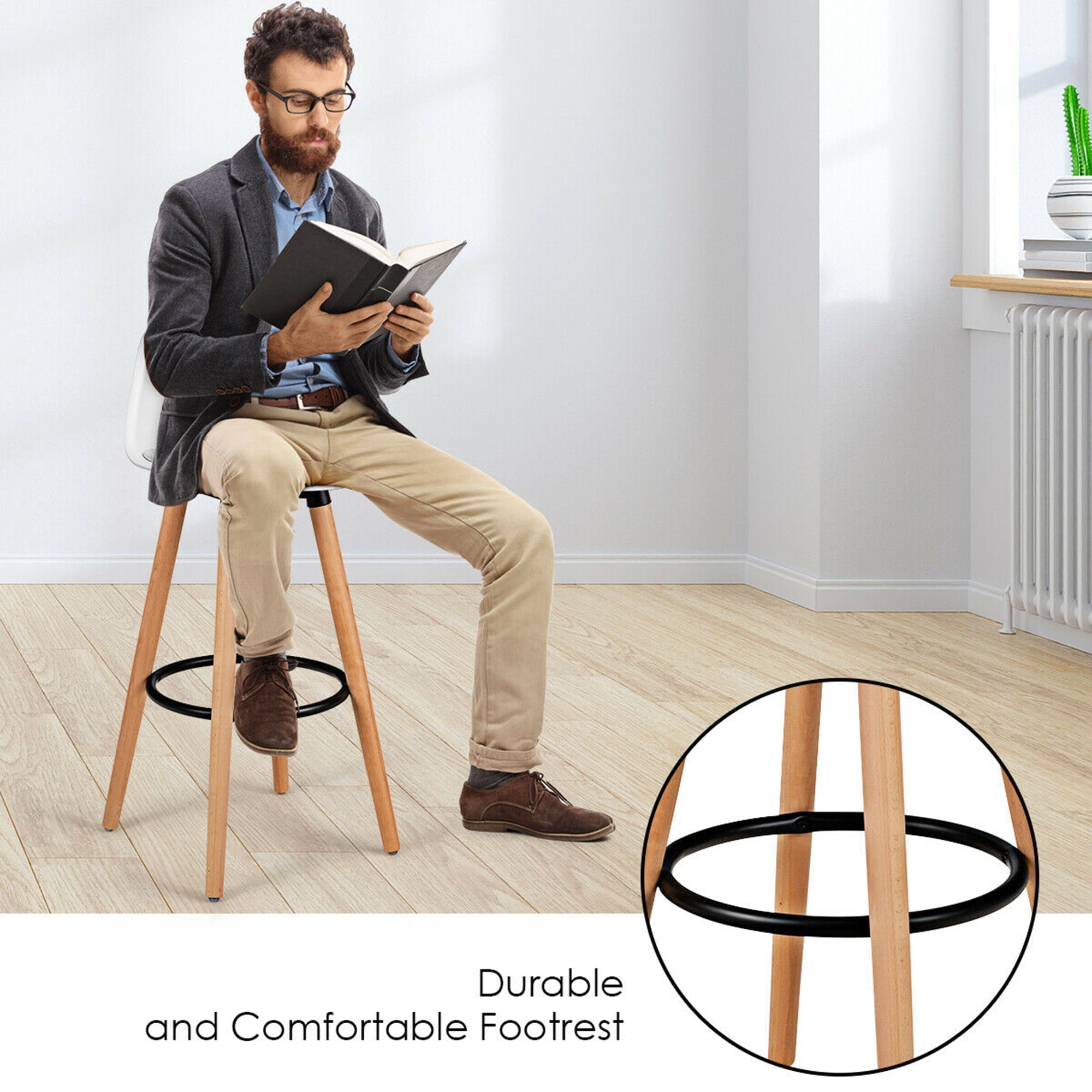 Gymax Set of 2 Mid Century Barstool 28.5