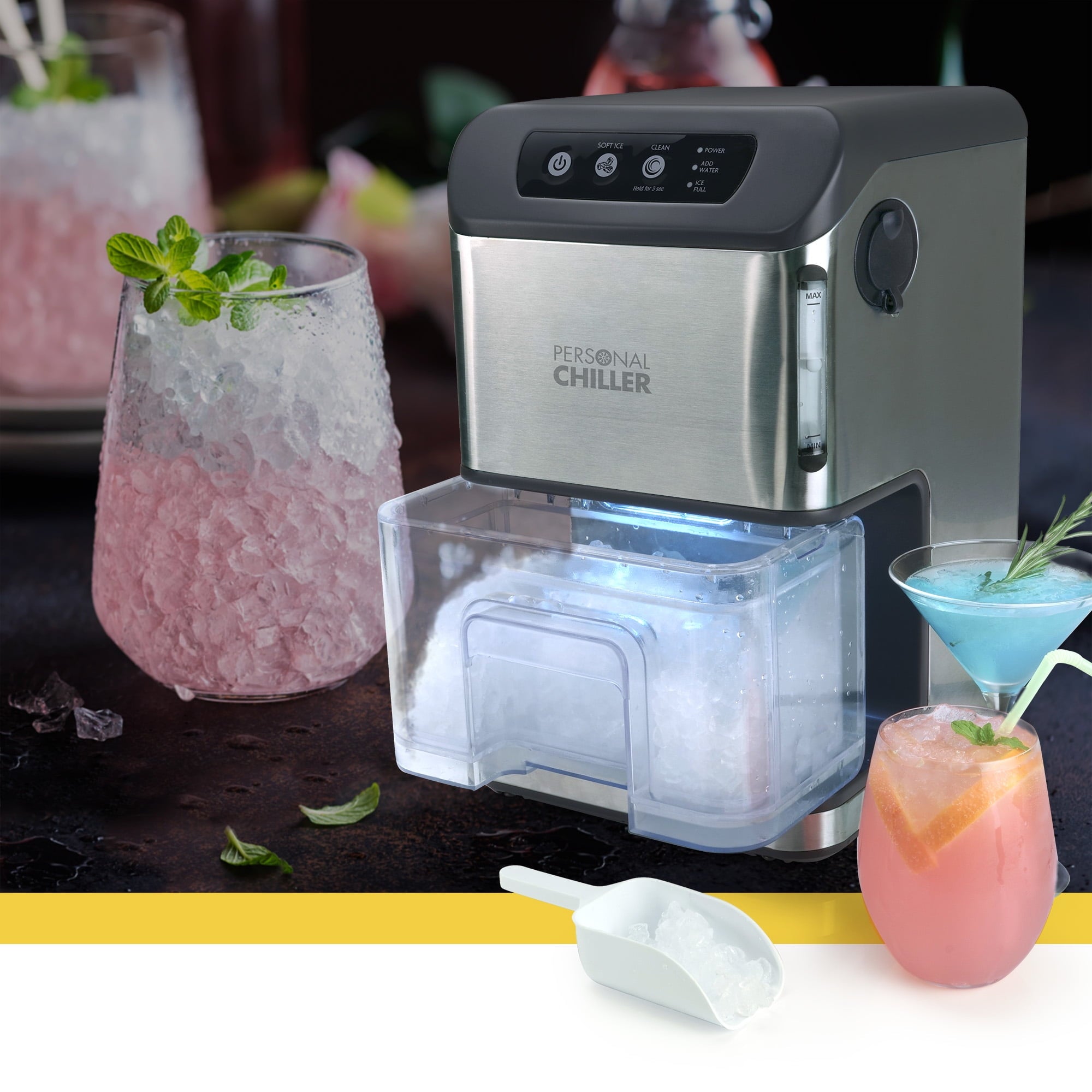 Personal Chiller Portable Countertop Ice Maker, Ice Nuggets, Stainless Steel