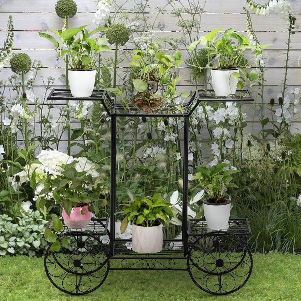 Ktaxon 6-Tier Garden Cart Stand & Flower Pot Metal Plant Holder Display Rack, Black