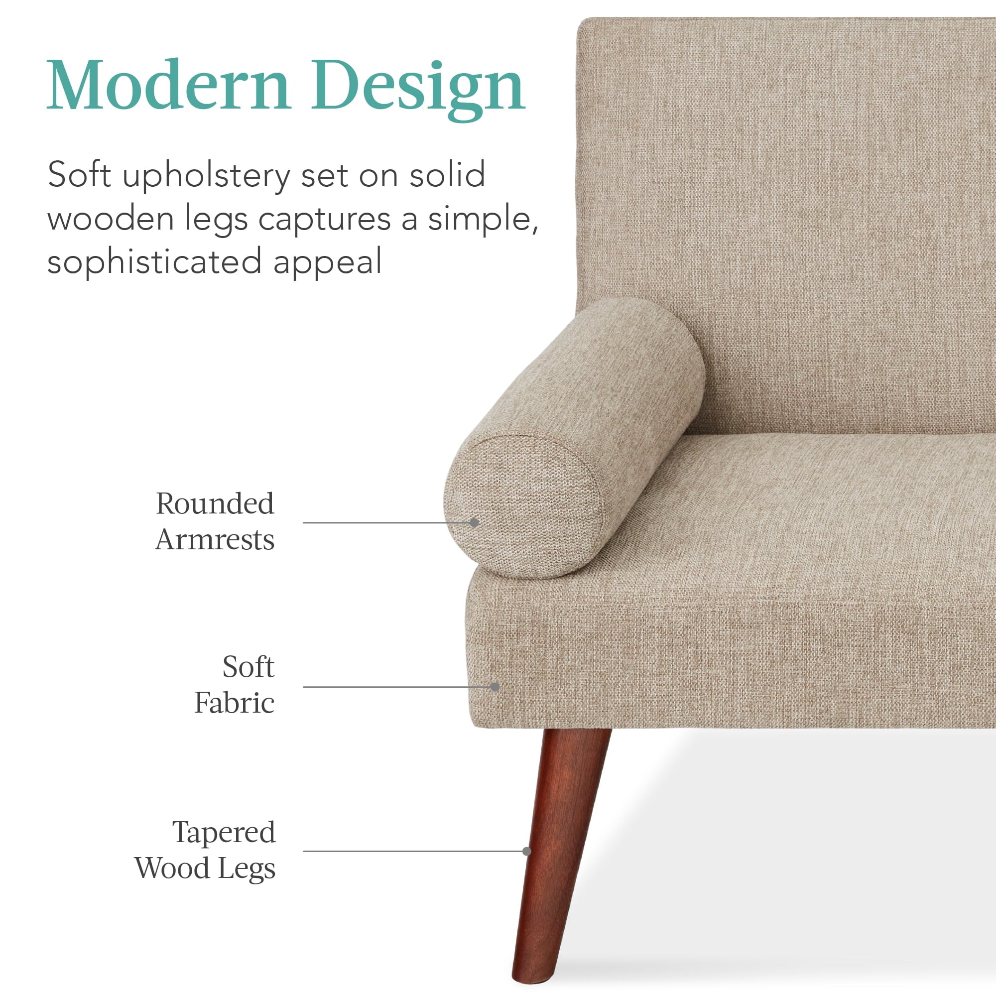 Best Choice Products Fabric Upholstered Convertible Futon w/ Rounded Armrests, Wooden Legs, 2 Cupholders - Sand