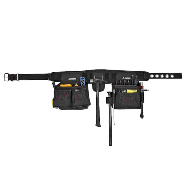 2-Bag 10-Pocket Contractor's Work Tool Belt Tool Storage in Black