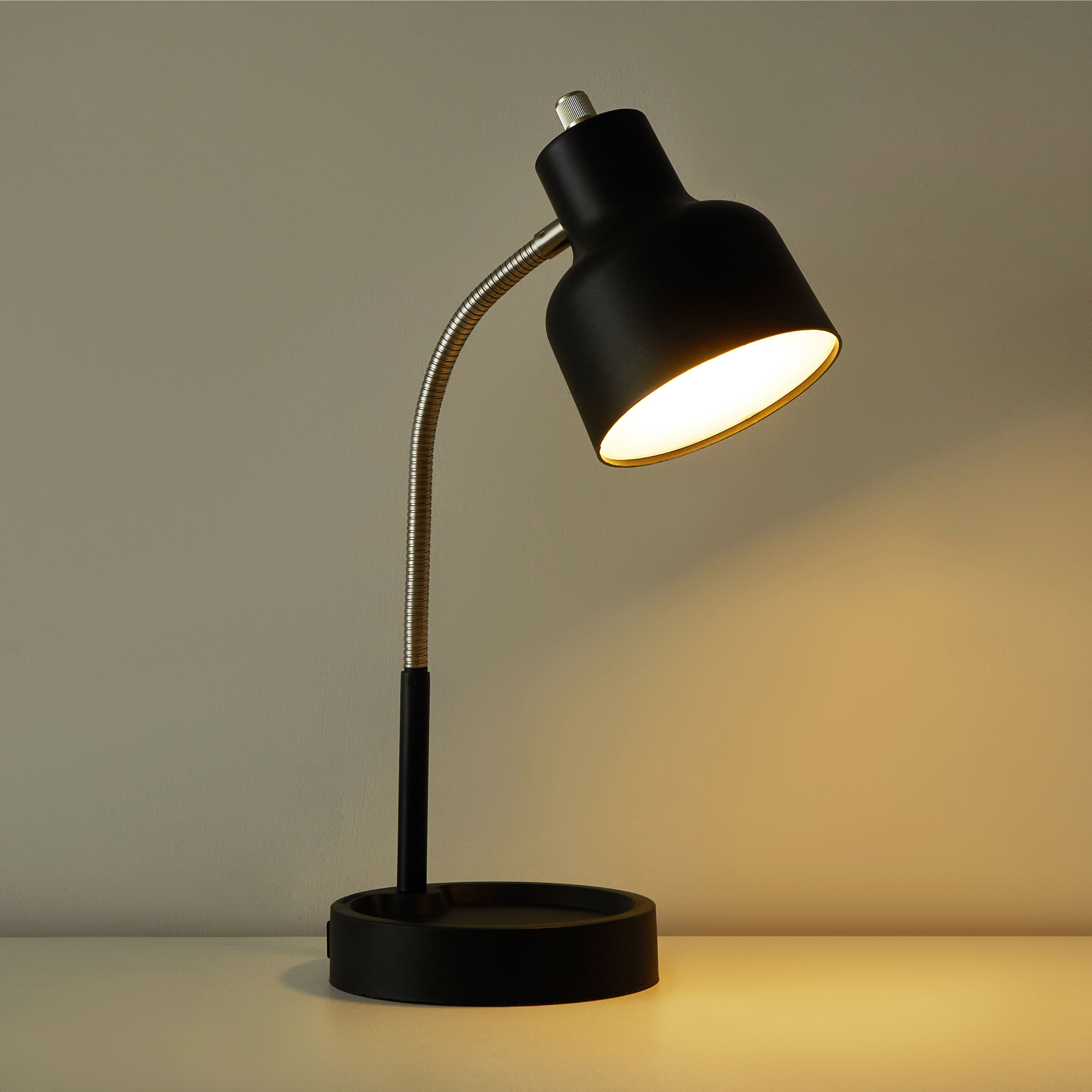 Mainstays LED Desk Lamp with Catch-All Base & AC Outlet, Matte Black