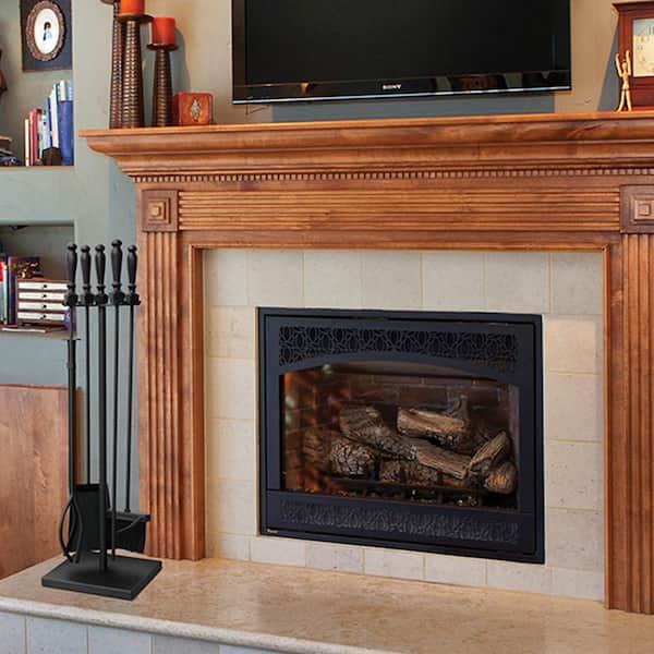 Black 5-Piece Fireplace Tool Set with Ball Handles and Square Base