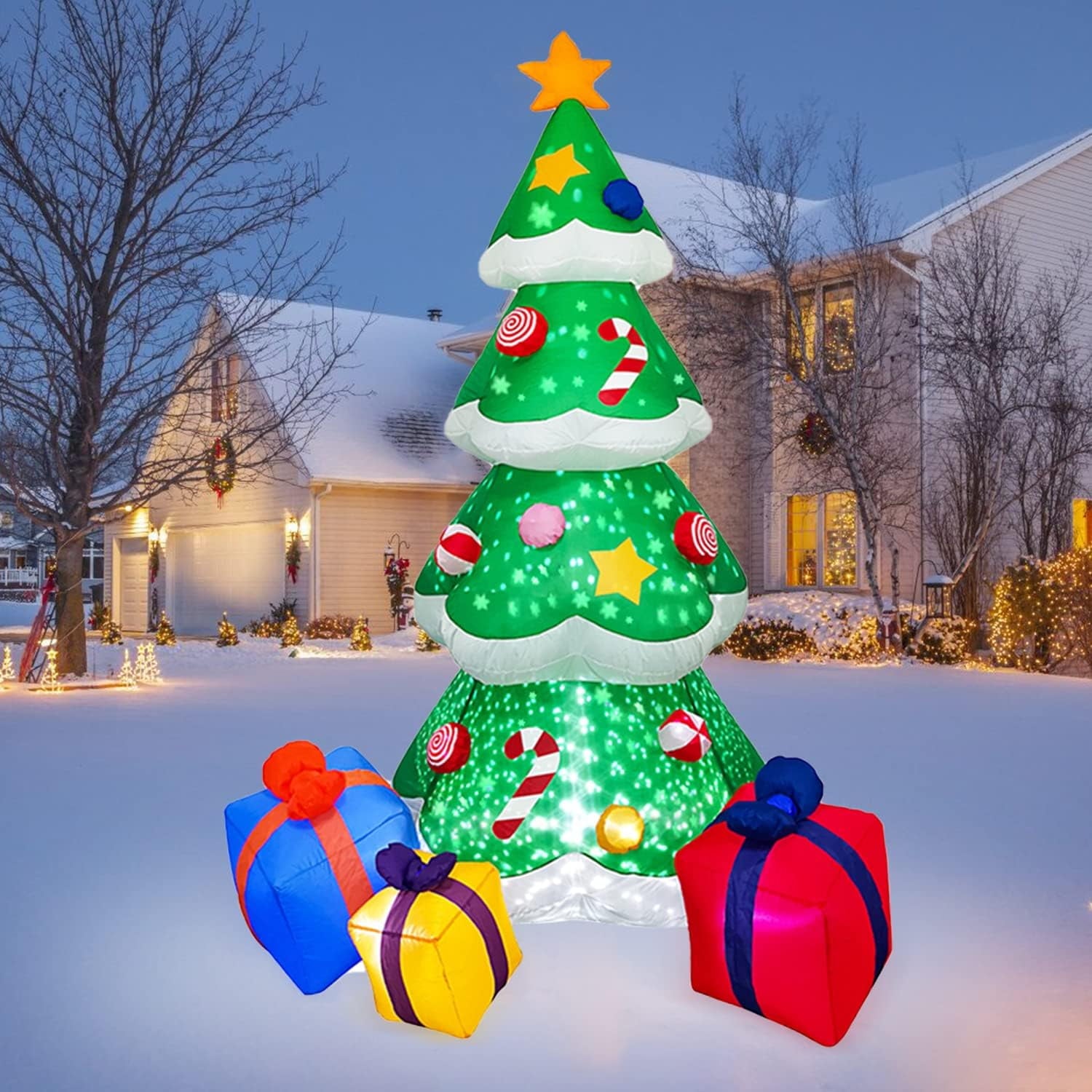 Inflatable Christmas Tree Decoration, 7 FT Niyattn Blow Up Christmas Tree with Rotating Led Lights for Blow Up Yard Decoration, Indoor Outdoor Home Garden Lawn Christmas Party Decoration