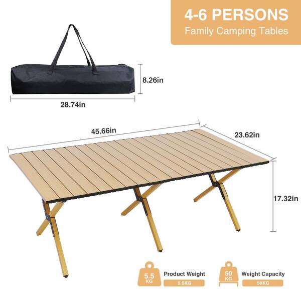 45.66 in. Brown Rectangle Steel Picnic Table Seats 4-6 People with Carry Bag