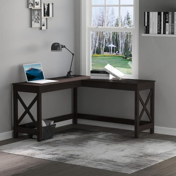 57 in. L-Shaped Polar Brown Wood Computer Desk