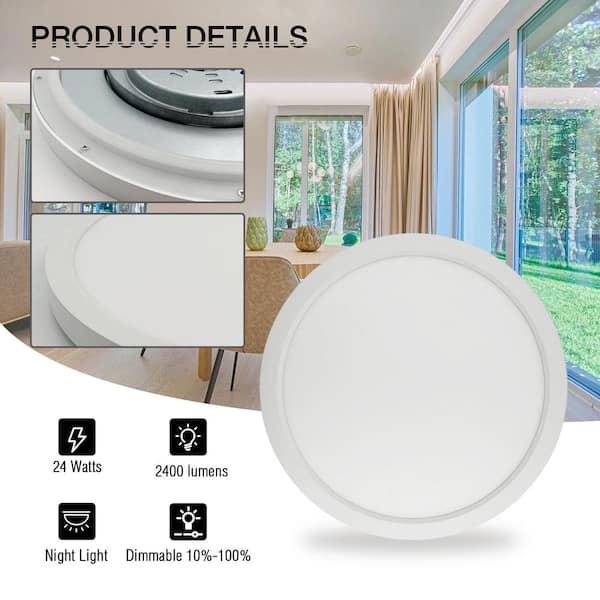 13 in. LED Flush Mount Ceiling Light with Night Light, 24W, 2400lm, 3000K/4000K/5000K Selectable