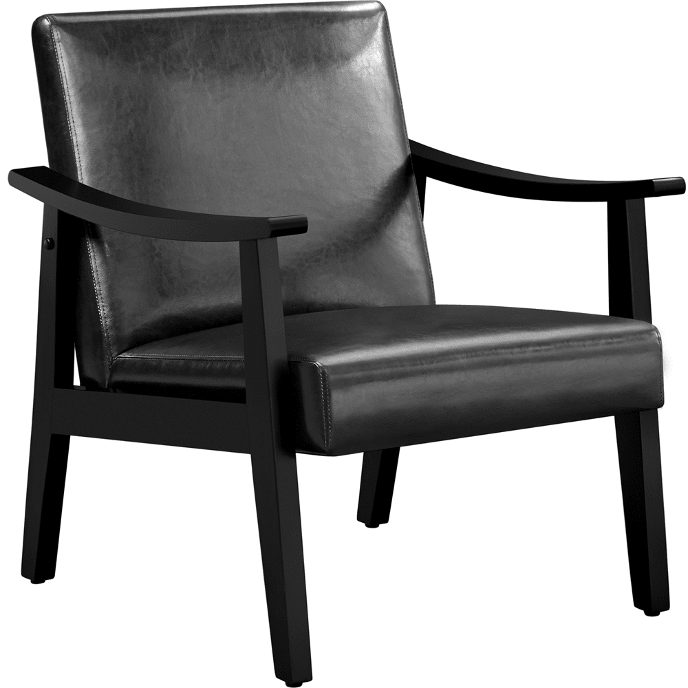 Alden Design Mid-Century Modern Accent Chair with Wooden Frame, Warm Brown Faux Leather