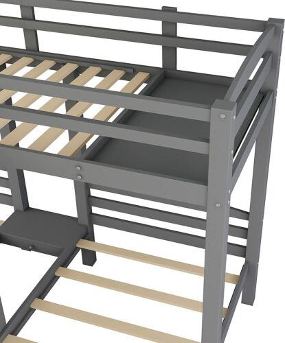 Twin Over Twin Over Twin Triple Bunk Bed Frames w/ Storage Staircase for Bedroom