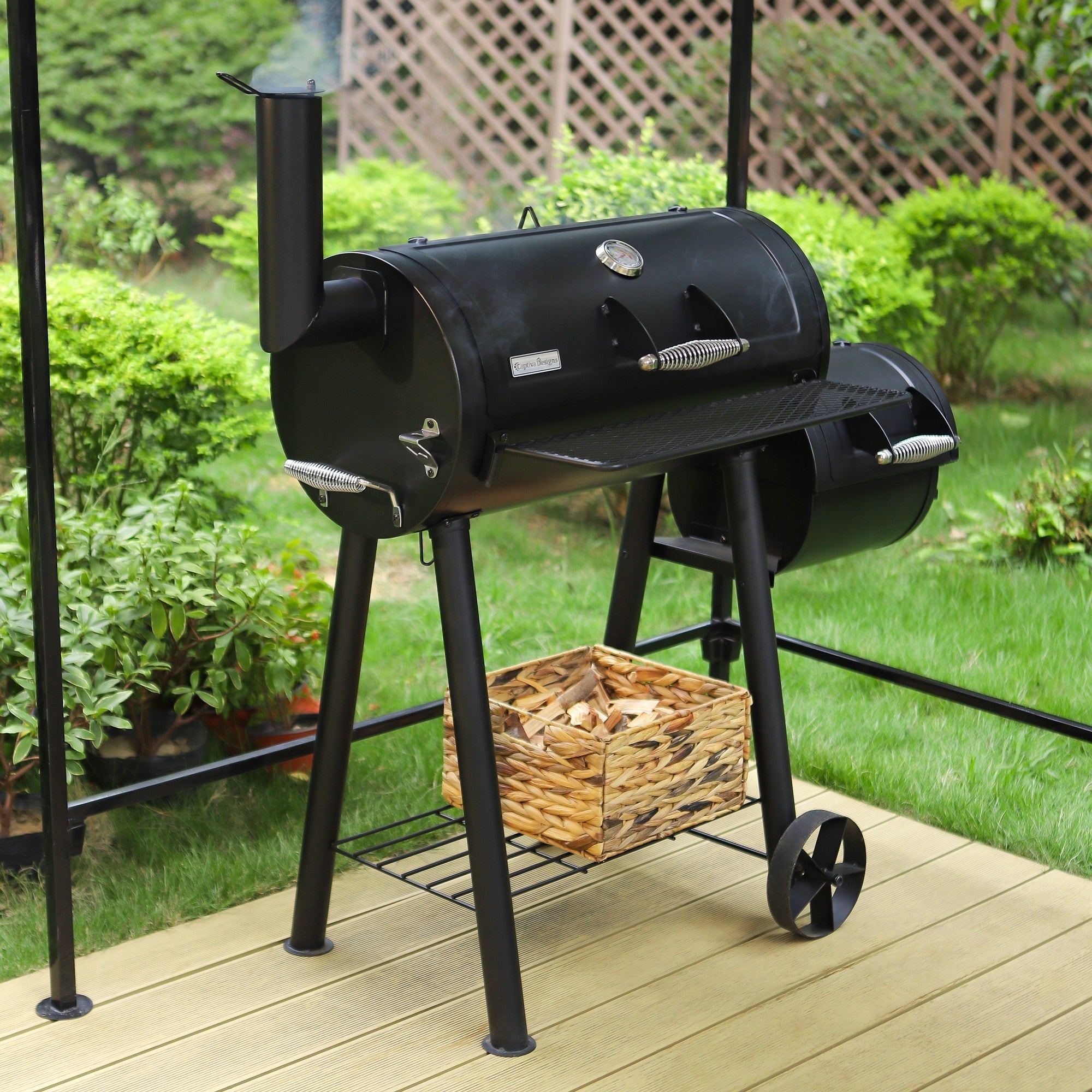 & William Portable BBQ Charcoal Grill with Offset Smoker, Black