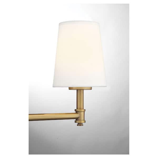 24 in. W x 9.5 in. H 3-Light Natural Brass Bathroom Vanity Light with White Linen Fabric Shades