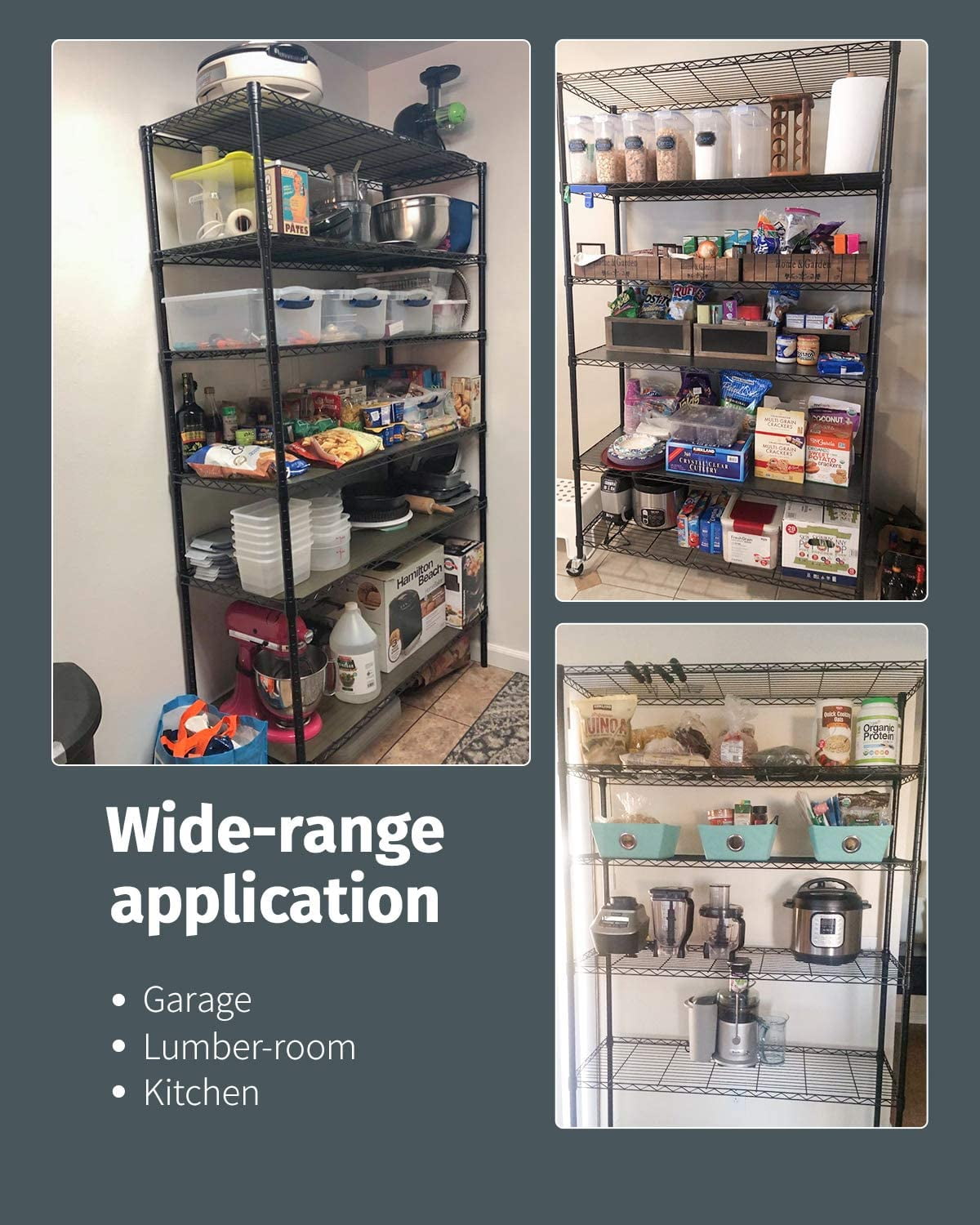 BestOffice 18x48x82 inch 6 Tier Wire Shelving Unit with Wheels Steel Adjustable Utility 2100 LBS Capacity,Black