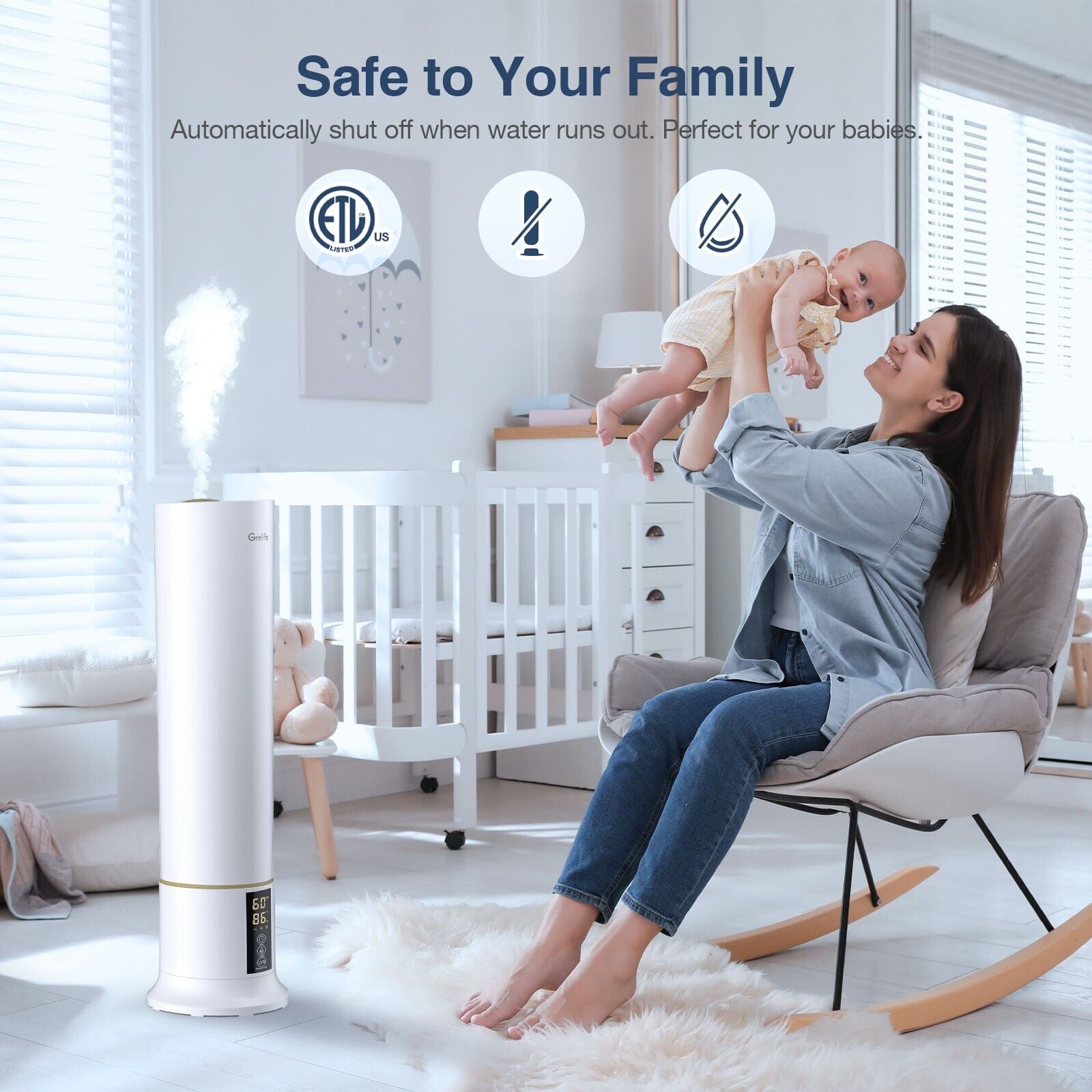 BEYGO Cool Mist Humidifiers for Bedroom Large Room Home, 9L/ 2.38Gal Top Fill Ultrasonic Floor Humidifiers for Baby and Plants