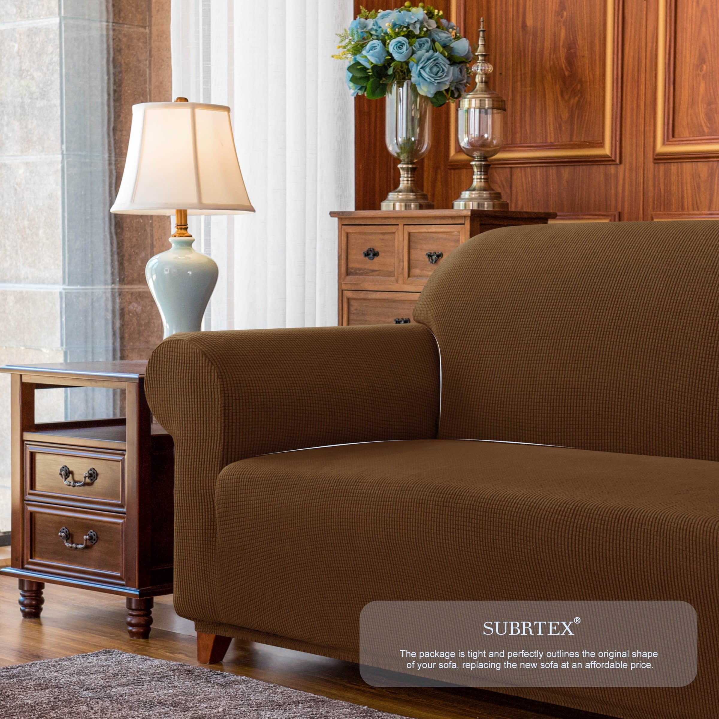 Subrtex Stretch 1-Piece Textured Grid Slipcover Sofa Cover, Coffee