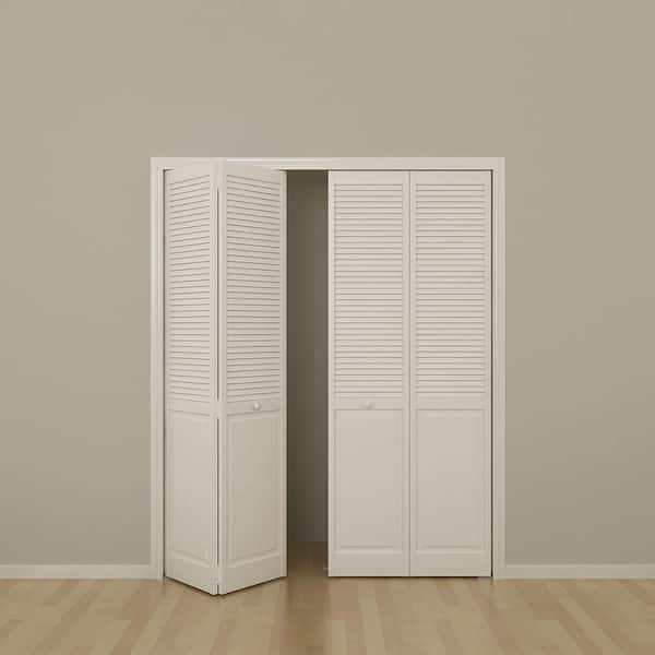 30 in. x 80 in. Solid Core Louver/Panel Pine White Wood Interior Closet Bi-fold Door