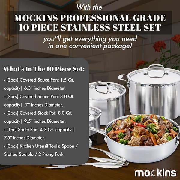 10-Piece Premium Grade Stainless Steel Cookware Set with Lids