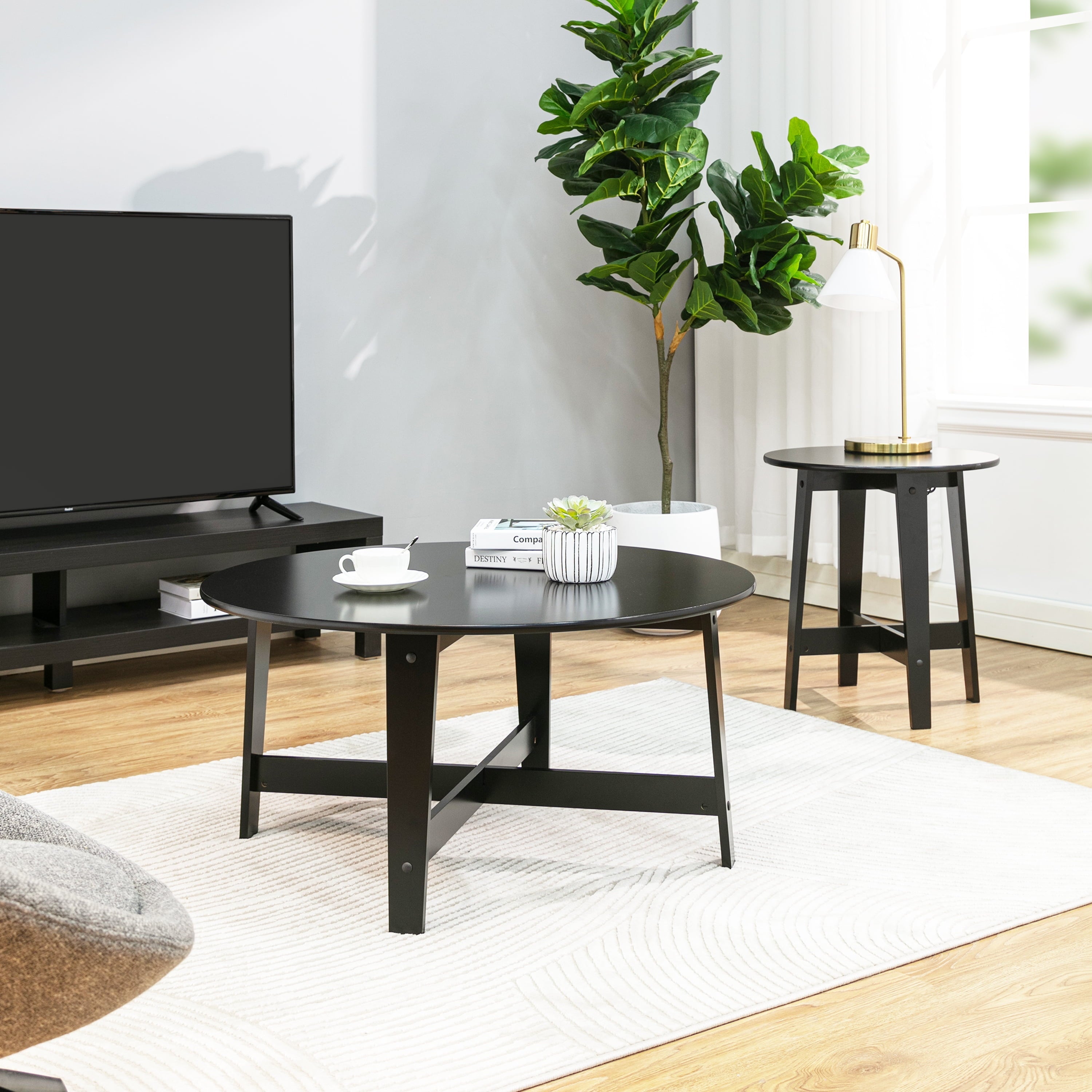 Mainstays Round Wood Coffee Table, Black