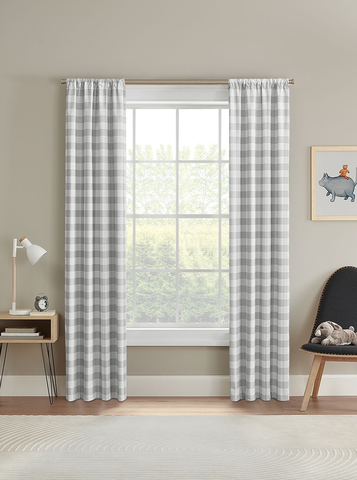 Your Zone Gingham Grey Plaid Blackout Panel Pair, 37