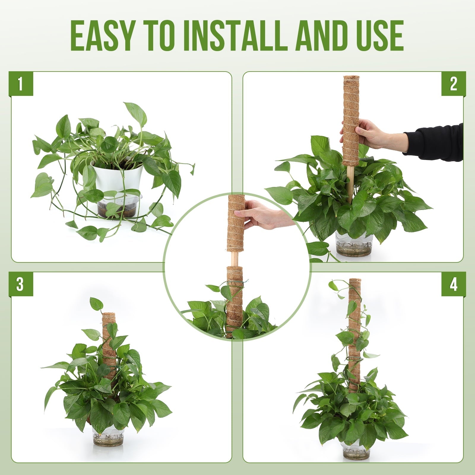 4 Pack 15.7 Inch Moss Poles for Climbing Plants,Coir Totem Pole Moss Stick for Plant Support Extension,Train Potted Creepers to Grow Upwards