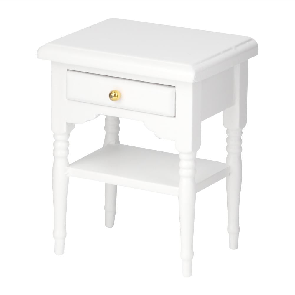 FAGINEY Bedside Table ,1:12 White Mini Bedroom Furnishing Articles Wooden Bedside Table Model,Toy