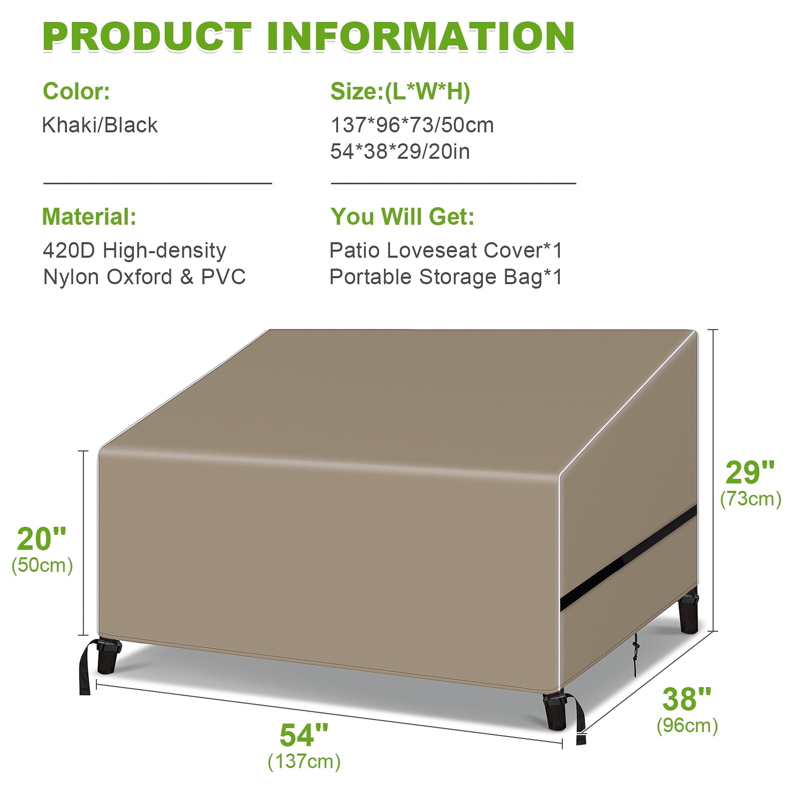 Patio Loveseat Cover, GARPROVM Patio Furniture Cover, 54