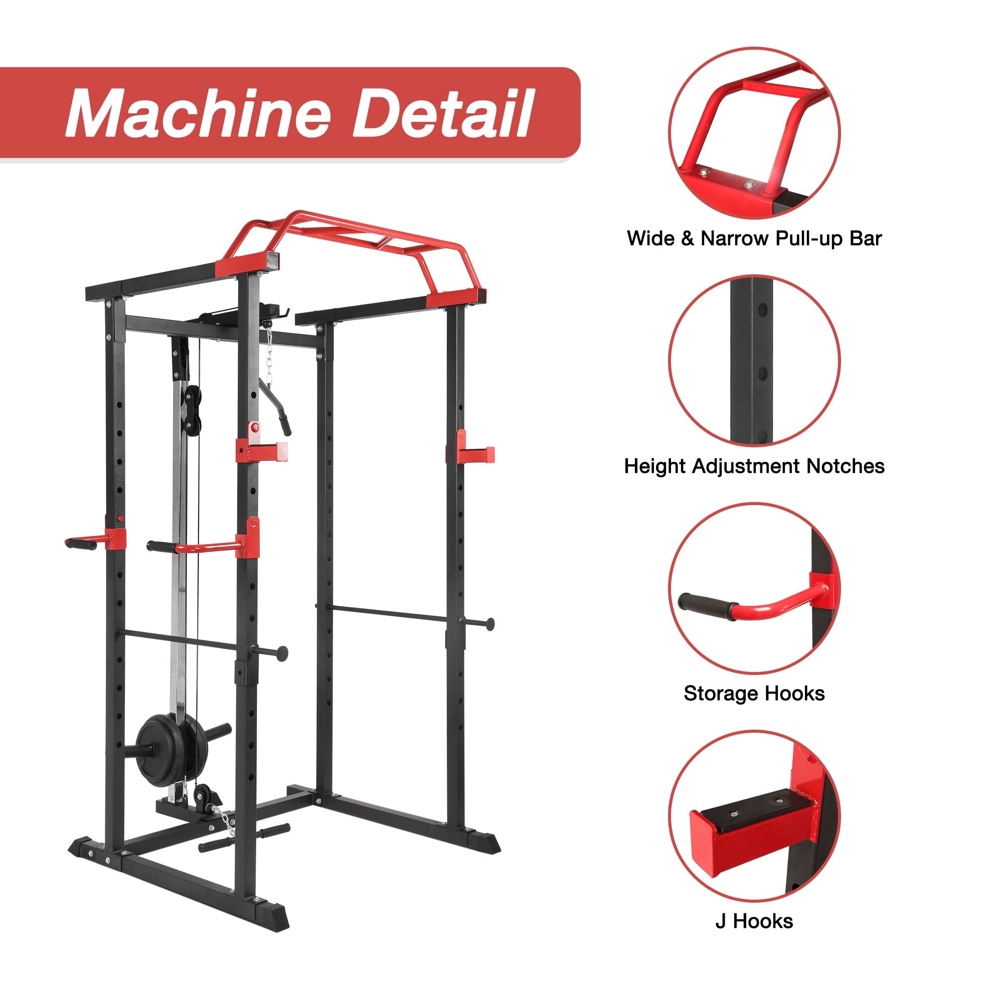 Power Cage with Lat Pulldown System Multi-functional Home Gym Squat Rack with Pull Up Bar,1000LBS Capacity