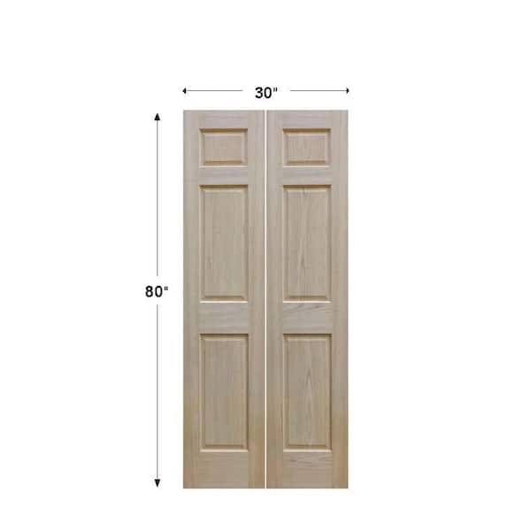 Expressions 30 in. x 80 in. Unfinished 6-Panel Solid Core Red Oak Interior Bi-Fold Door