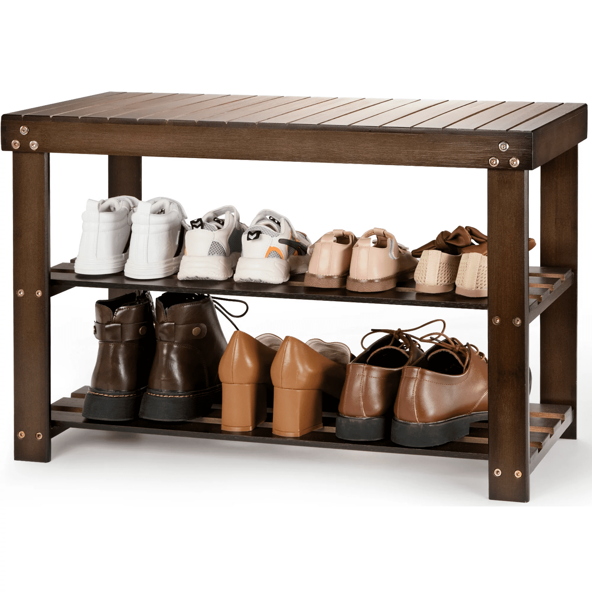 3 Tier Bamboo Entryway Shoe Bench Shoe Rack Shoe Organizing Storage Shelf for Bedroom Living Room
