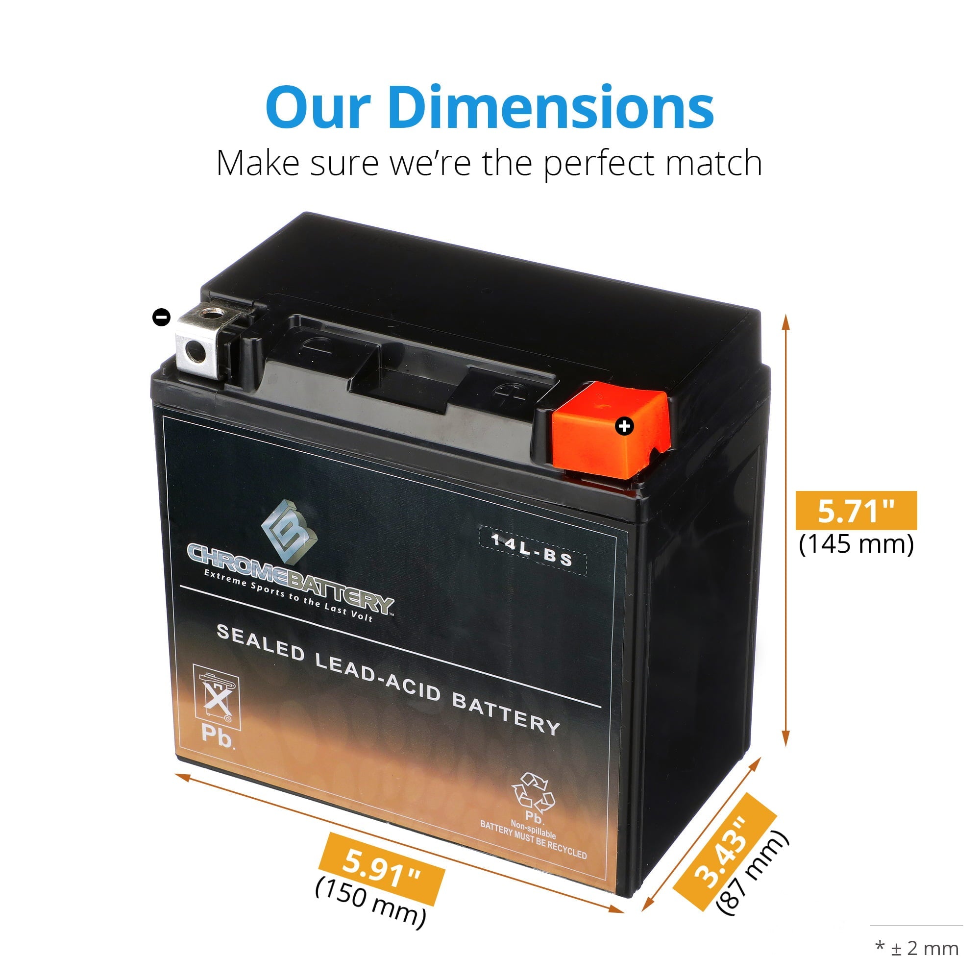 Chrome Battery Ytx14l-bs (14l-bs 12 Volt,12 Ah, 200 Cca) Motorcycle Battery for Harley-davidson Street Year (14-17)
