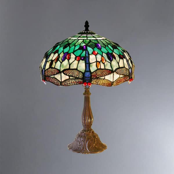 16 in. Dragonfly Multicolored Brown Table Lamp