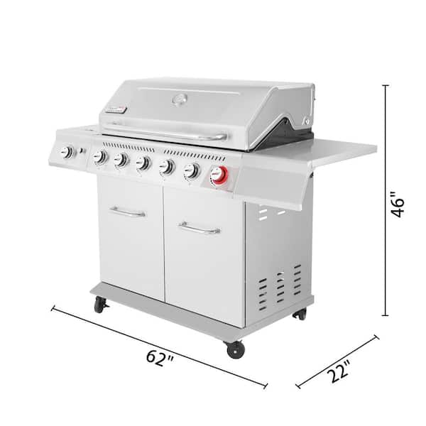 6-Burner Propane Gas Grill in Stainless Steel with Sear Burner and Side Burner