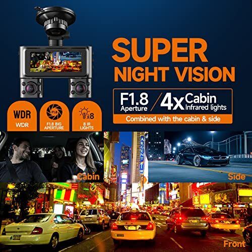 V7 360° Dash Cam, 4 Channel Quad Camera FHD 1080P*4 Front, Left, Right, and R...