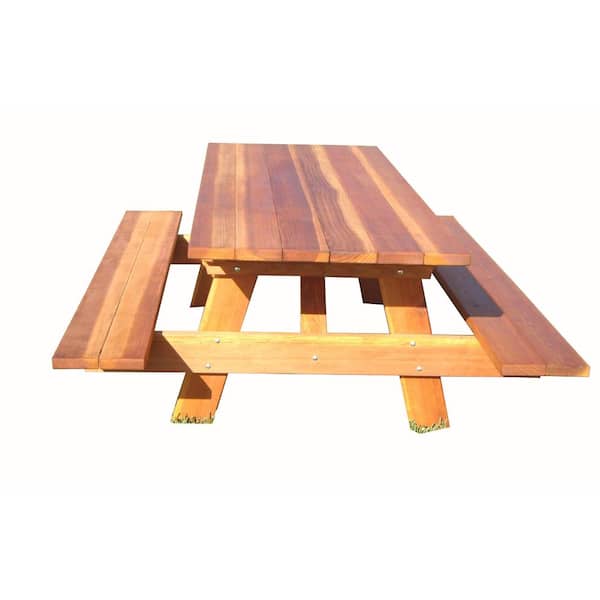 Outdoor 1905 Super Deck Finished 6 ft. Redwood Picnic Table with Attached Benches