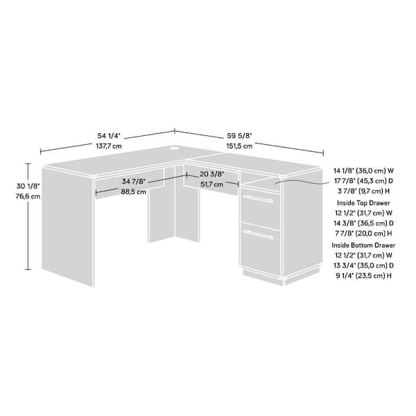 Vista Key 59 in. L-Shaped Pearl Oak with Blaze Acacia Engineered Wood 2-Drawer Desk