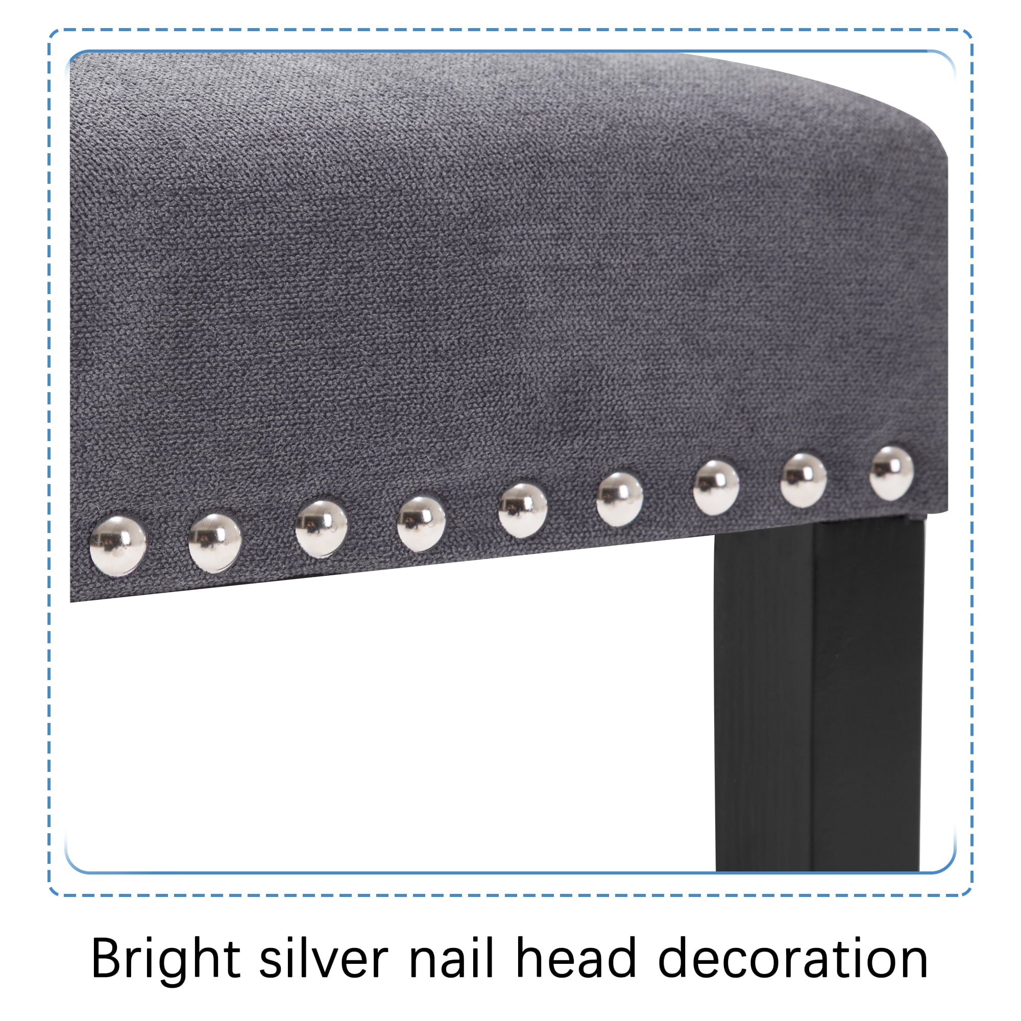 Fabric Upholstered Dining Chair with Silver Nailhead Trim in Gray, Set of 2