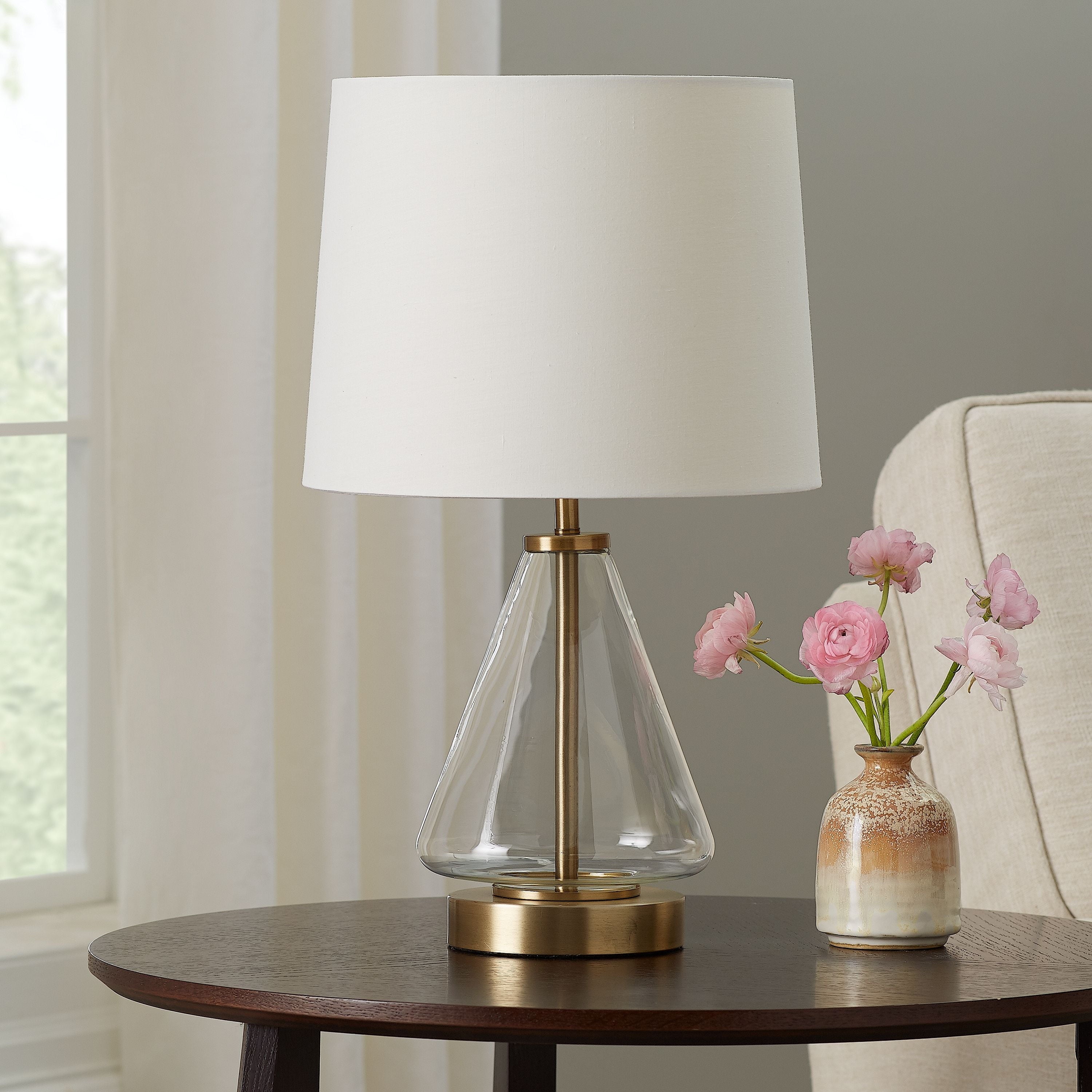 Better Homes & Gardens Glass with Brass Base Table Lamp, 18