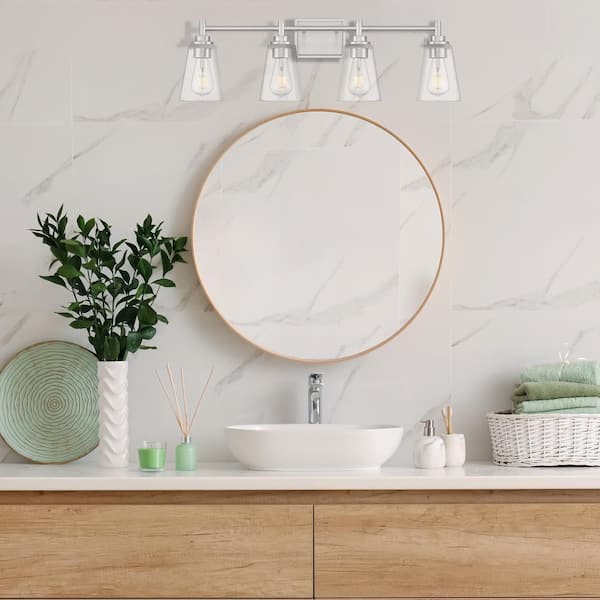 Wakefield 31 in. 4-Light Brushed Nickel Modern Vanity with Clear Glass Shades