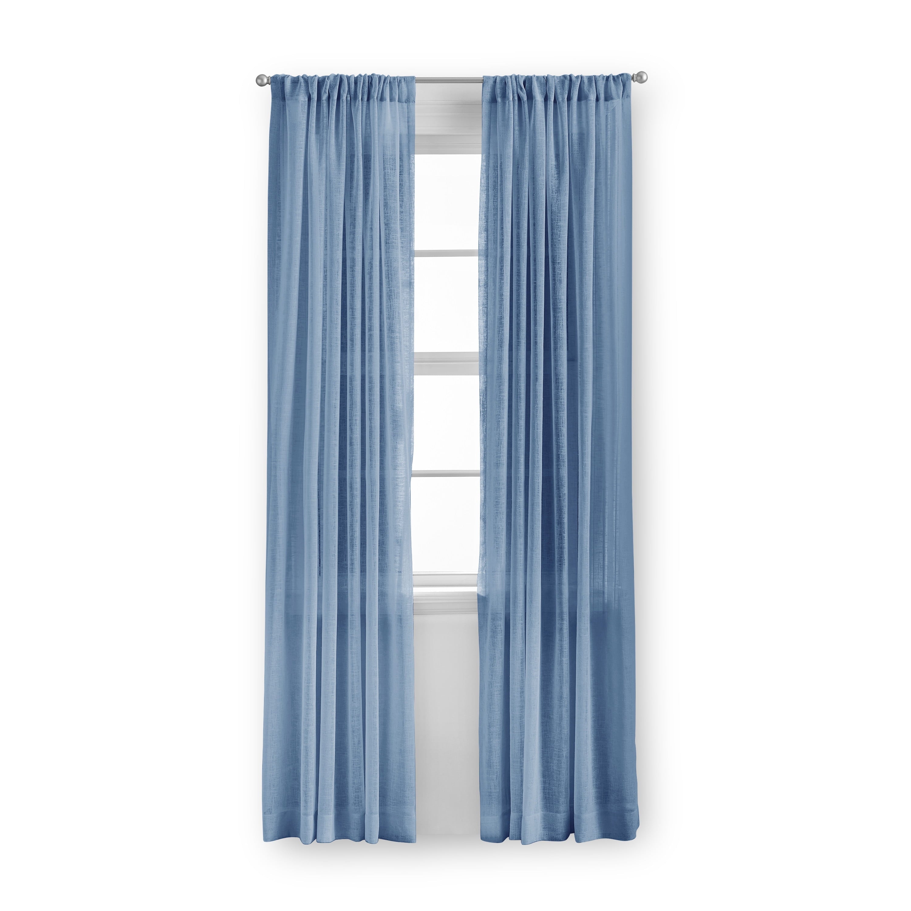 Mainstays Bel Air Polyester Sheer Rod Pocket Single Curtain Panel, Blue, 50