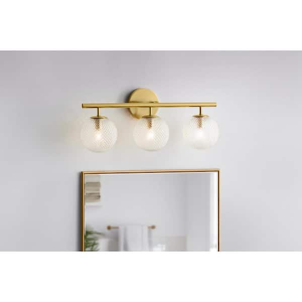 Walsh 22 in. 3-Light Brass Vanity Light with Prismatic Glass Shades