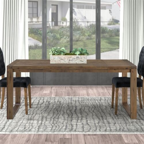 Rectangular Extendable Wooden Dining Table with Grain Details in Brown