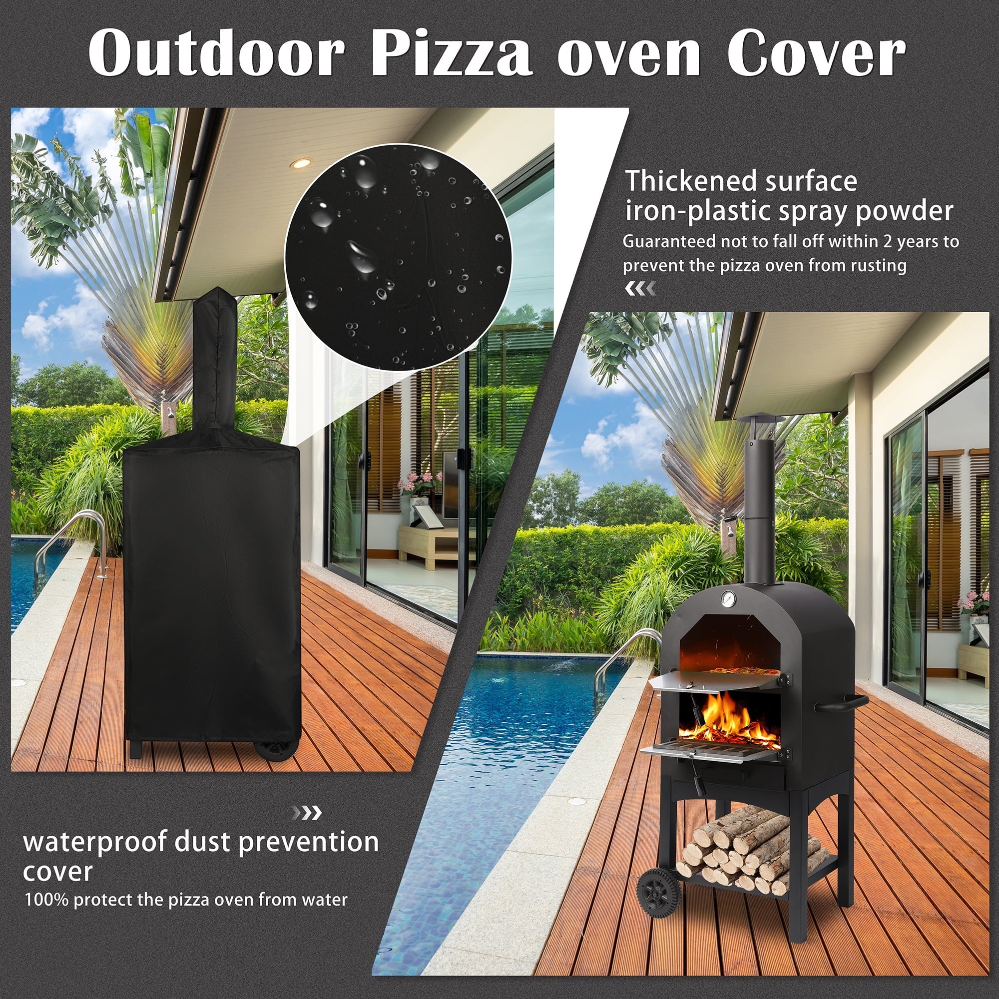 Tolead Outdoor Wood Fired Dome Pizza Oven with Waterproof Cover, Black