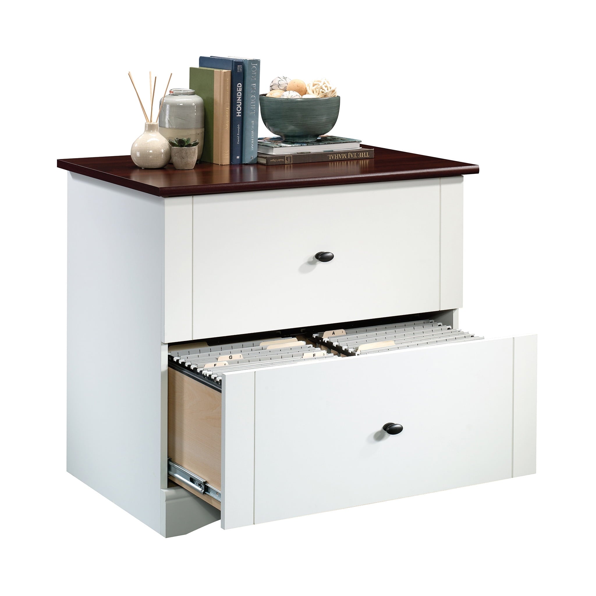 Sauder Lateral File Cabinet with Cherry Accent, Soft White Finish