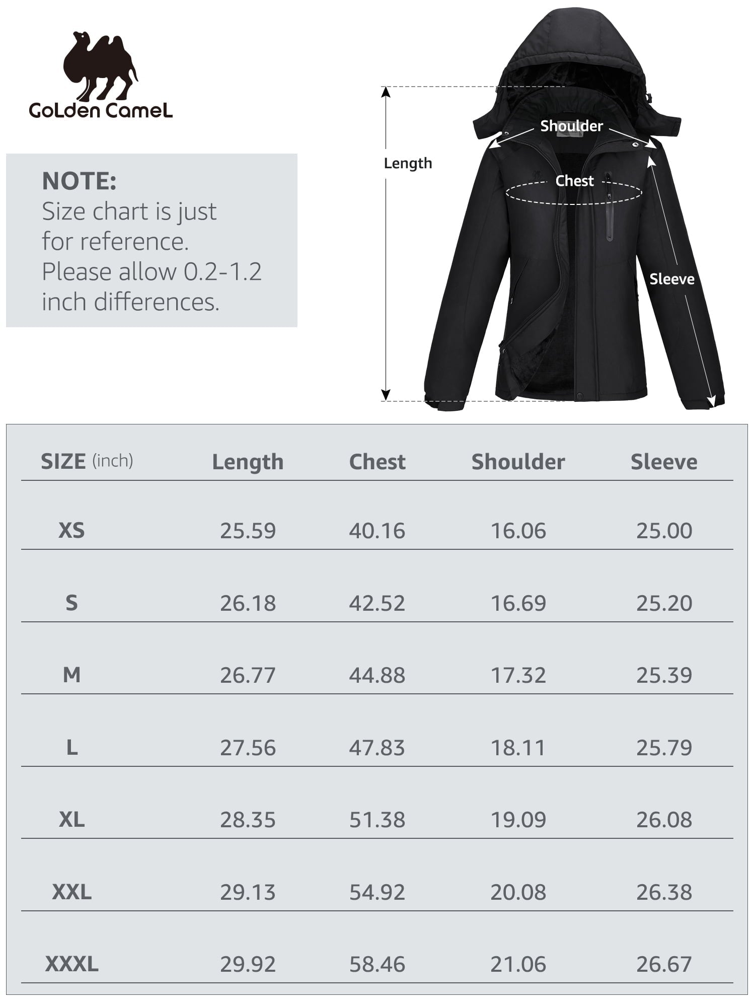 Golden Camel Women's Mountain Snow Ski Jacket Windproof Winter Coat with Hood