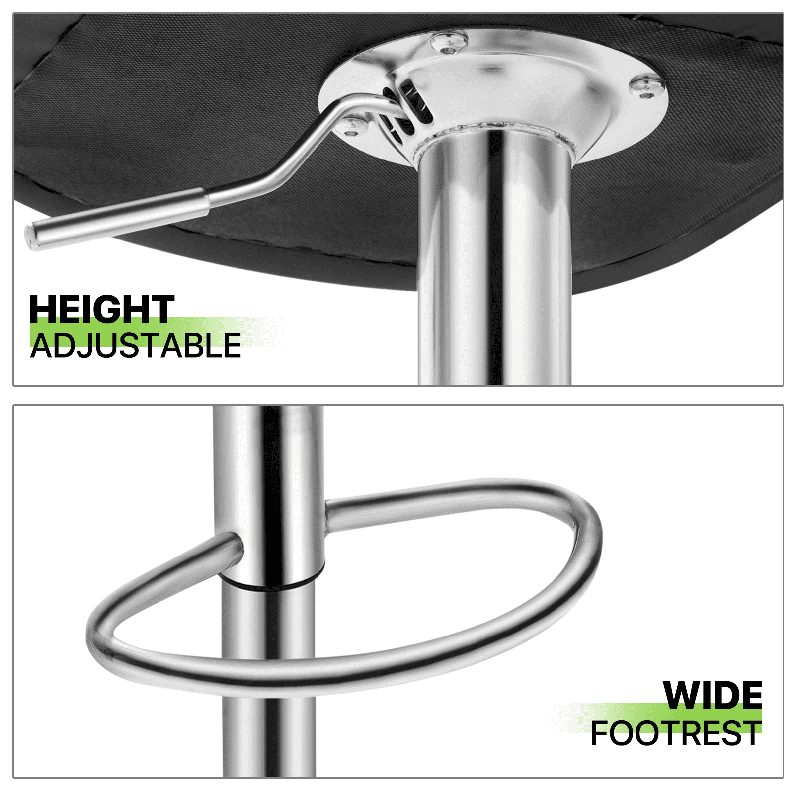 Magshion Set of 4 Faux Leather Adjustable Swivel Bar Stools with Square Back, Kitchen Counter Height Barstools Dining Chairs, Black