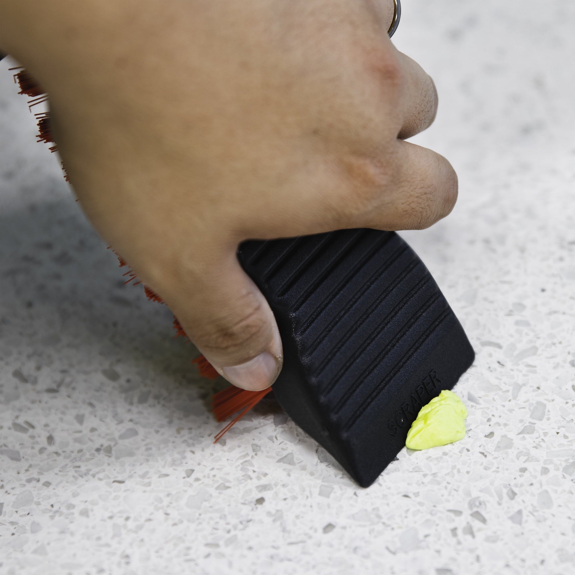 Libman High Power Scrub Brush Polypropylene Molded Block Recycled PET Scrubbing Fibbers Scraper Edge