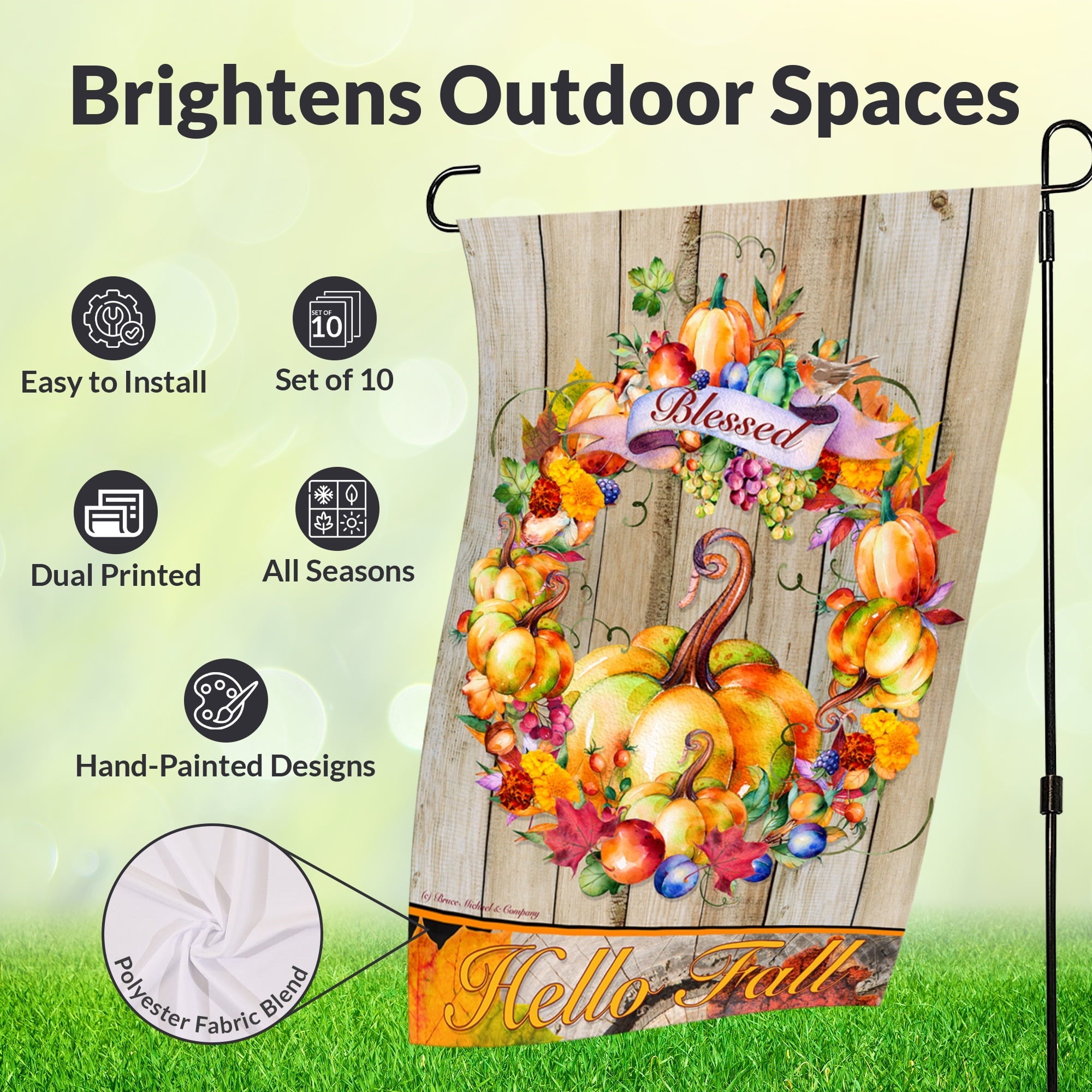 Country Charm Garden Flags (Set of 10) Double Sided 12 x 18 inch Seasonal Flags with Anti-Wind Clip Stopper