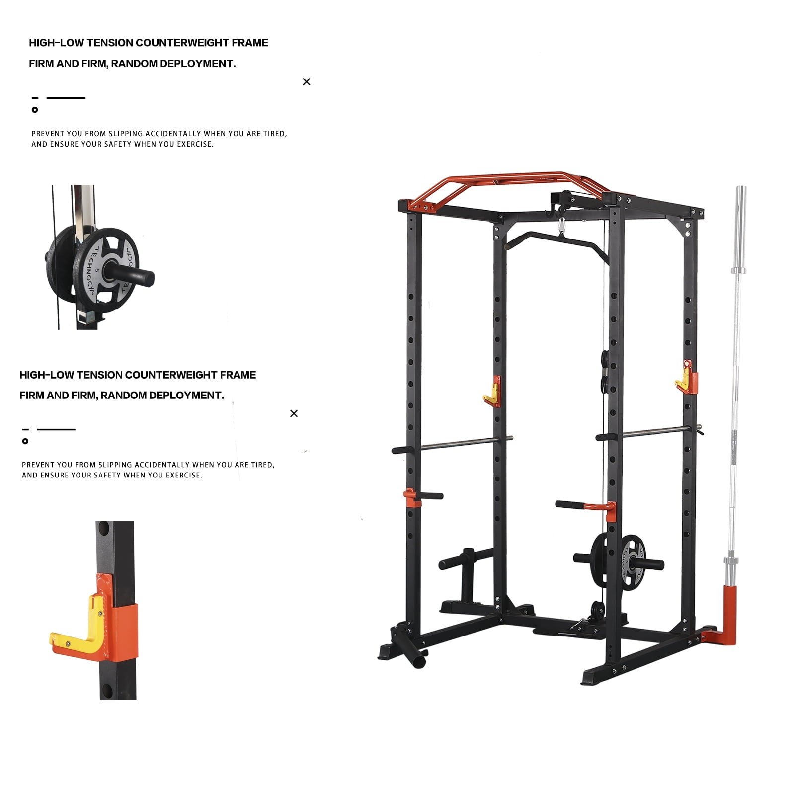 1400LBS Multi-Functional Power Rack Cage, 87'' H Professional Squat Racks for Man Woman, Adjustable Smith Machine Home Gym with Cables, LAT Pulldown System, J-Hooks, Dip Bars, Pull-up Bar