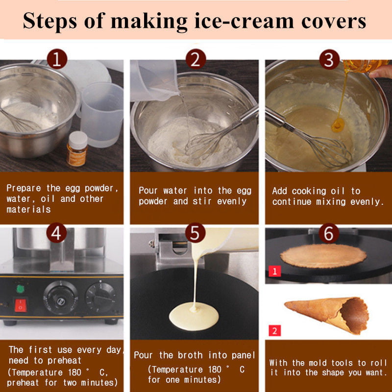 Electric Ice Cream Cone Maker Machine Double Station Baker for Round Cone Waffle Crispy Pancake Cooking