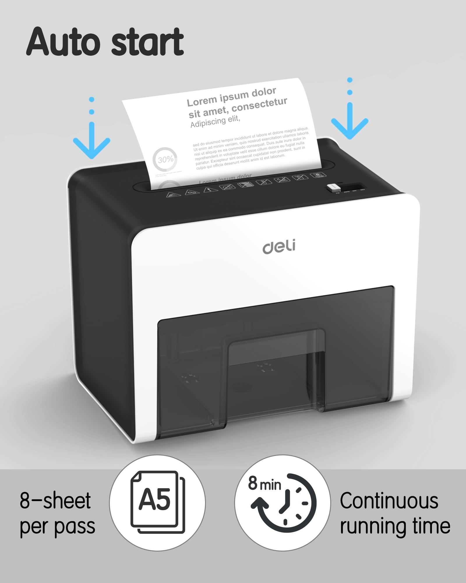 Deli 8-Sheet Paper Shredder Home Office Use Shredder, Mini Desktop Crosscut Shredder with 0.7 Gallon Bin Shred Credit Card/Mail/Staple/Clip, P-4 Security Paper Cutter, White