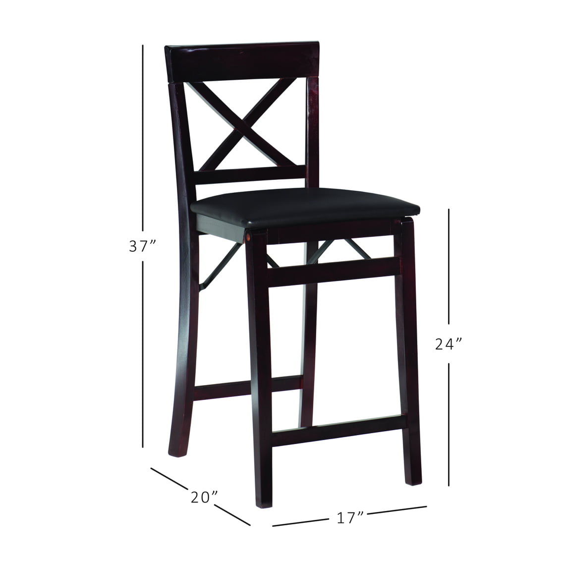 Linon Triena Folding Counter Stool in Dark Cherry with Dark Brown Faux Leather